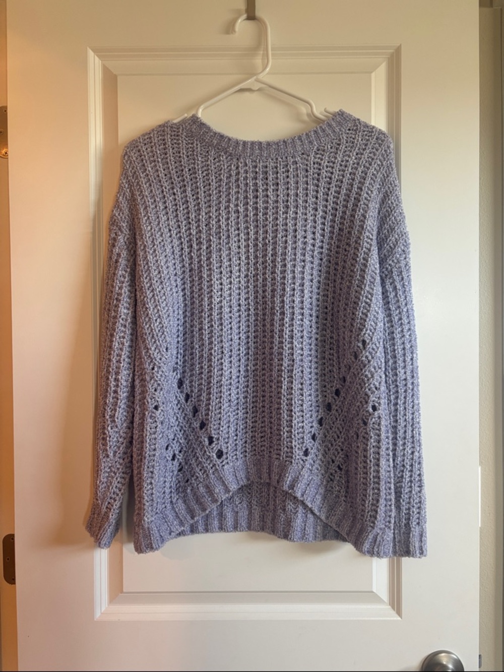 dip Lavender Openwork Waffle Knit Crewneck Sweater